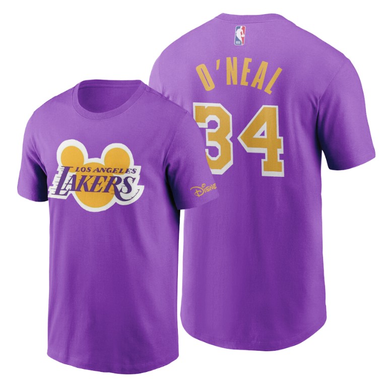 Men's Los Angeles Lakers Shaquille O'Neal #34 NBA Mascot 2020 Restart Disney Purple Basketball T-Shirt EYP3383XZ